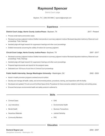 District Court Judge Resume