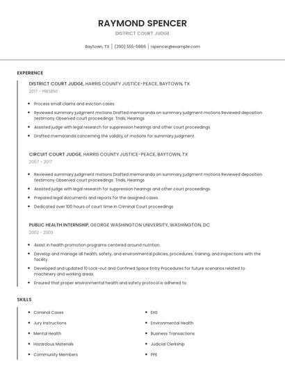 District Court Judge Resume