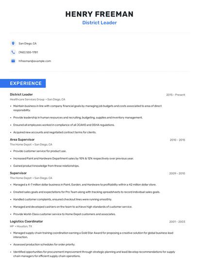 District Leader Resume