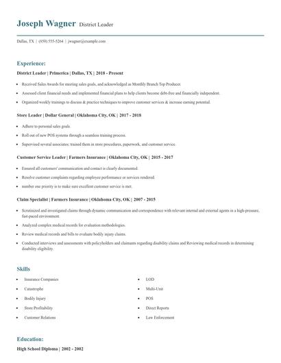 District Leader Resume