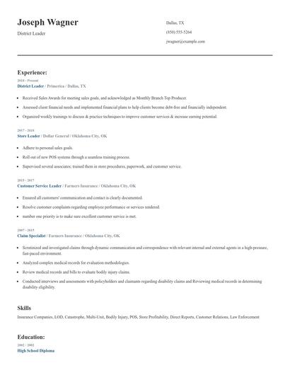 District Leader Resume
