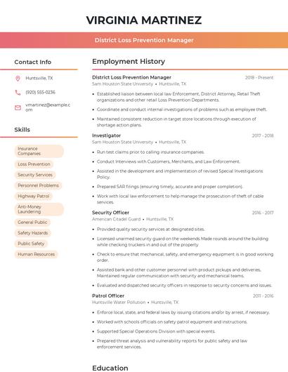 District Loss Prevention Manager Resume