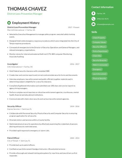 District Loss Prevention Manager Resume