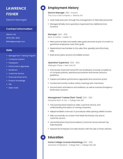 District Manager Resume