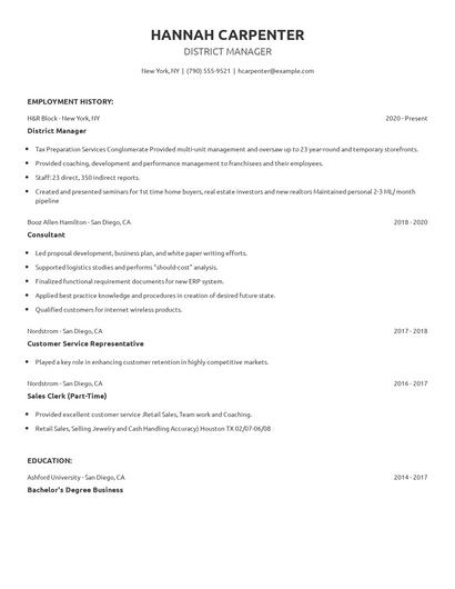 District Manager Resume