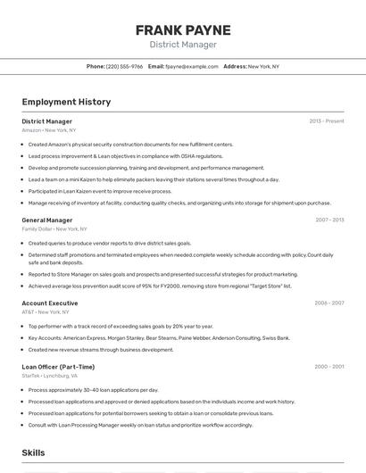 District Manager Resume