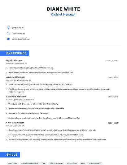 District Manager Resume