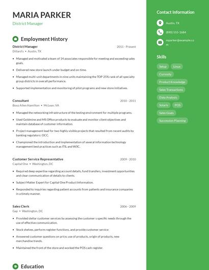 District Manager Resume