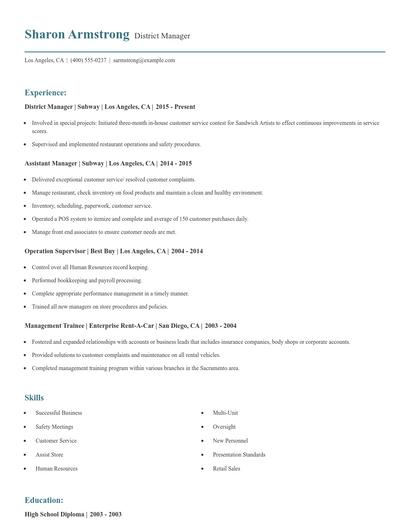 District Manager Resume
