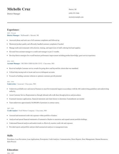 District Manager Resume