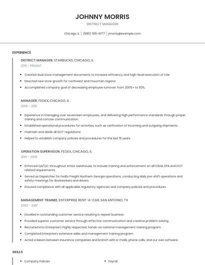 District Manager Resume