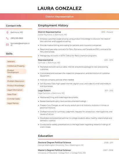 District Representative Resume