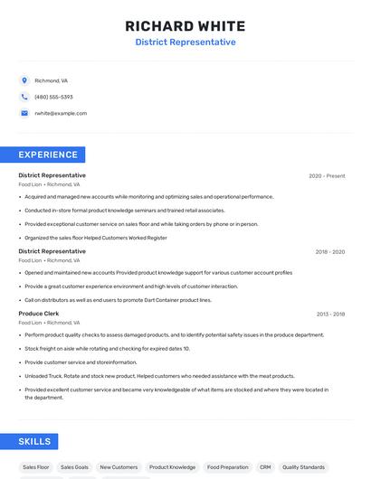 District Representative Resume