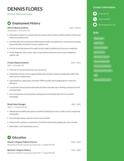 District Representative Resume