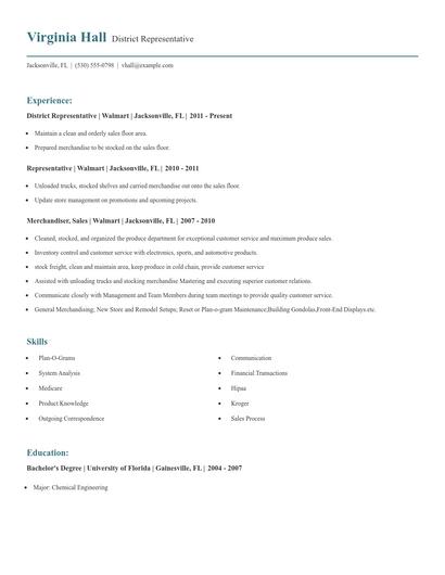 District Representative Resume