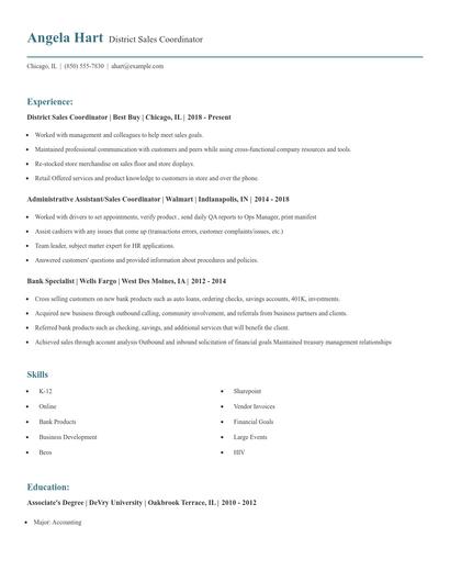 District Sales Coordinator Resume