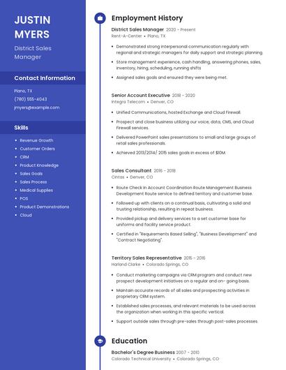District Sales Manager Resume