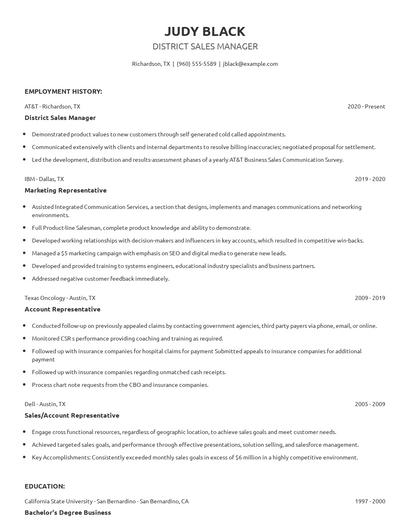 District Sales Manager Resume
