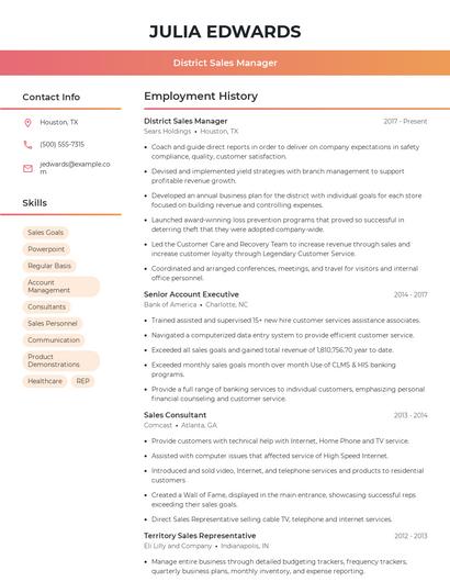 District Sales Manager Resume