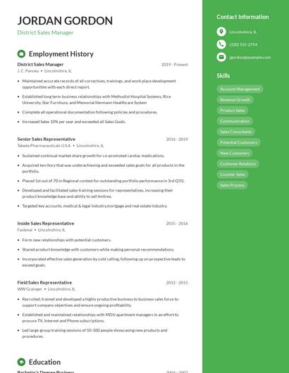 District Sales Manager Resume