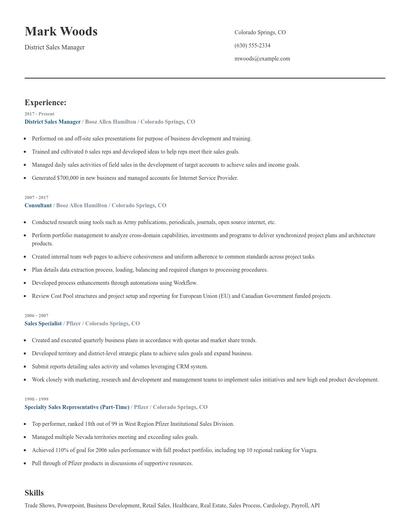 District Sales Manager Resume