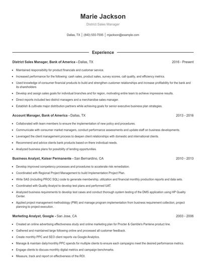District Sales Manager Resume