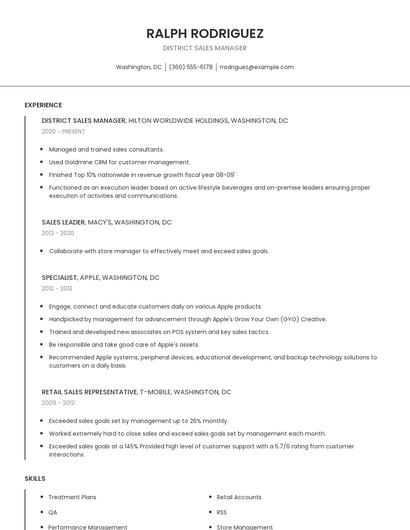 District Sales Manager Resume