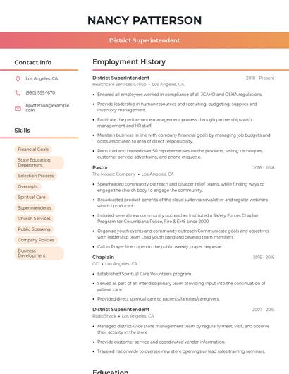 District Superintendent Resume