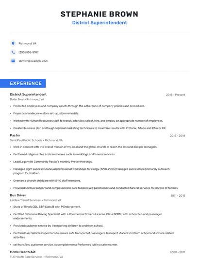 District Superintendent Resume