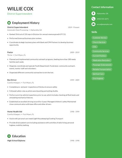 District Superintendent Resume
