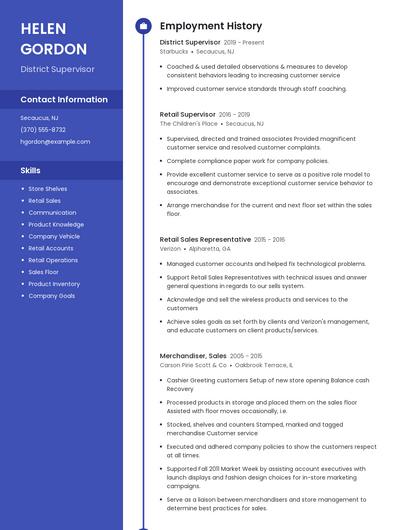 District Supervisor Resume