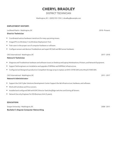 District Technician Resume