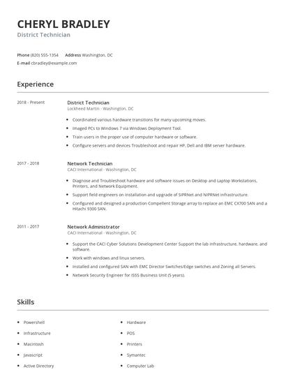 District Technician Resume