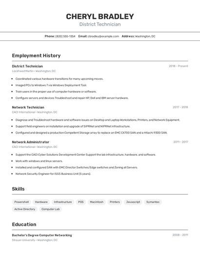 District Technician Resume