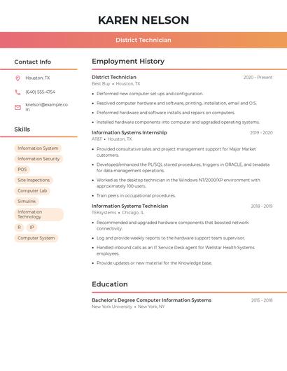 District Technician Resume