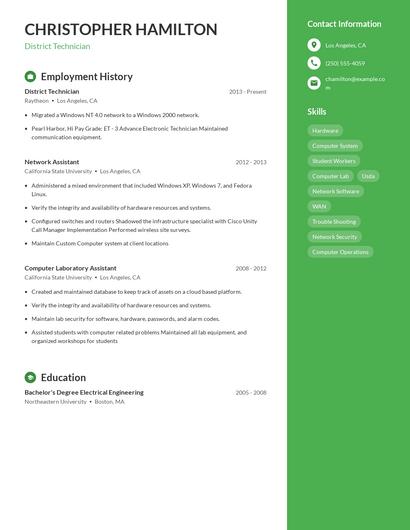 District Technician Resume