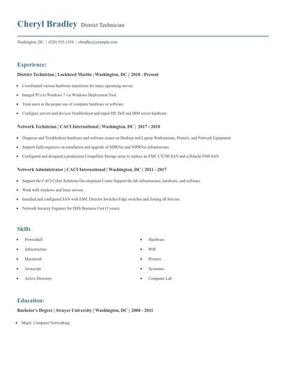 District Technician Resume
