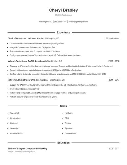 District Technician Resume