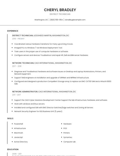 District Technician Resume