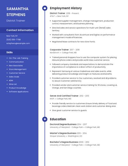 District Trainer Resume