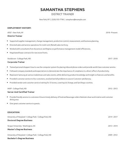 District Trainer Resume