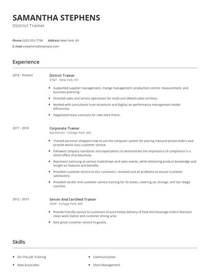 District Trainer Resume