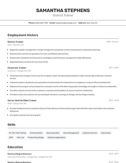 District Trainer Resume