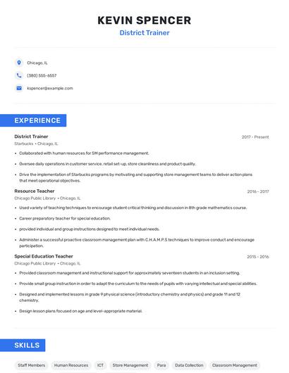 District Trainer Resume