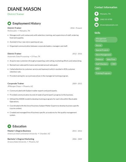 District Trainer Resume