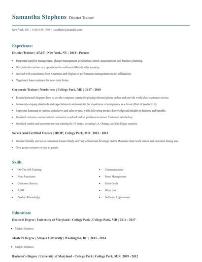 District Trainer Resume
