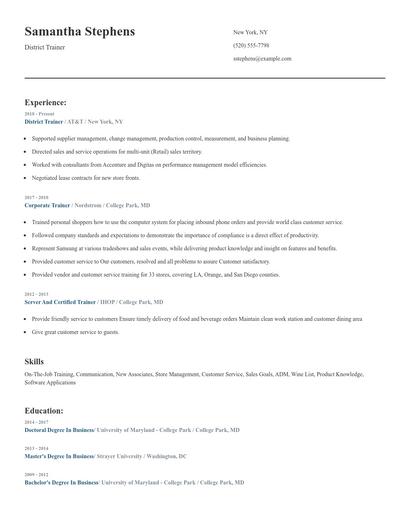 District Trainer Resume