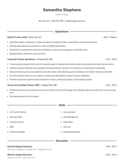 District Trainer Resume