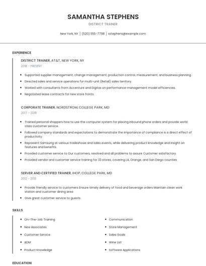 District Trainer Resume