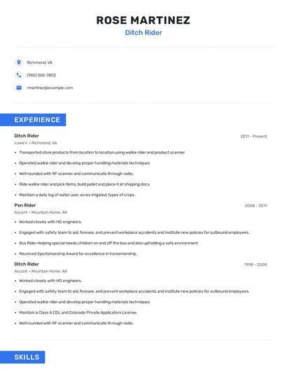 Ditch Rider Resume
